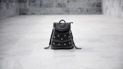 PS008-1 Yahil Ferry Signature TOSCA Black Studded Fringe Back Pack Purse