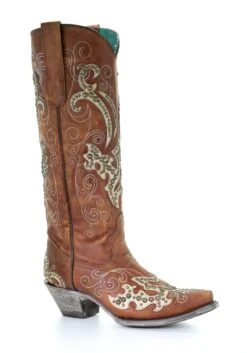 Corral Boots A3638 Corral Women's Brown Overlay Studs Crystals And Embroidery Boots