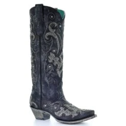 Corral Boots A3637 Corral Women's Tall Studded Overlay & Crystals Cowgirl Snip Toe Boot