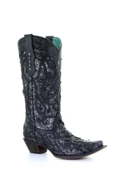 Corral Boots C3423 Corral Women's BLACK GLITTER INLAY Snip Toe Boot