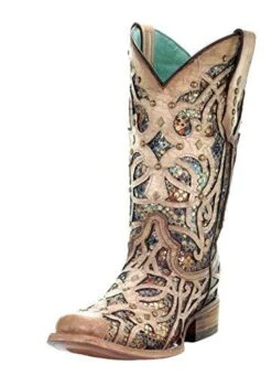 Corral Boots C3405 Corral Women's Bone And Multi-Color Inlay Stained Glass Square Toe Boot -Western Store 71ffoKTSbfL. UY500