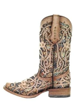 Corral Boots C3405 Corral Women's Bone And Multi-Color Inlay Stained Glass Square Toe Boot -Western Store 81edohkKygL. UY575