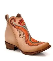 Corral Boots C3269 Corral Women's Natural Orange Embroidery Ankle Boot