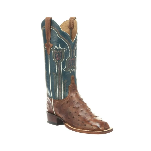 CL2112.W8 Lucchese Women's Maggie FQ Ostrich Boot Garganey Blue/ Barnwood Boot 3 CL2112.W8 Lucchese Women's Maggie FQ Ostrich Boot Garganey Blue/ Barnwood Boot