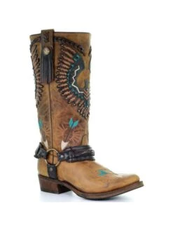 Corral Boots A3617 Corral Women's Brown Eagle Overlay & Embroidery Harness Biker Boot