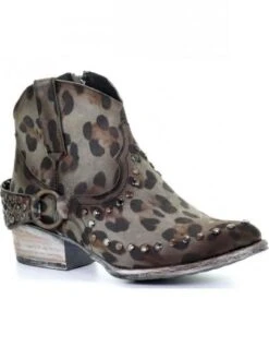 Corral Boots Q5080 Corral Women's Black & Sage Studded Leopard Print Bootie