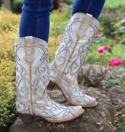 Corral Boots C3434 Corral Women's White Glitter Inlay & Crystal Snip Toe Boot -Western Store Corral White Glitter Inlay and Crystals Boots C3434 Detail 42695.1536841416