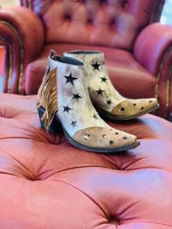 YBL359-1 Yippee Ki Yay By Old Gringo Women's JUDITH Stars And Fringe SILVER / OCRE Ankle Boot -Western Store IMG 0843