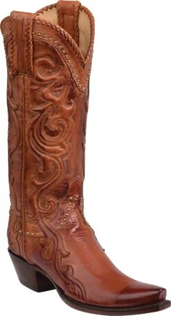 GY4501.S54 Lucchese Women's SARATOGA Cognac Burn Baby Buff Snip Toe Boot