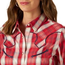 LW1015R Wrangler Retro® Women's Red Plaid Snap Americana Shirt -Western Store LW1015R BD01 SWBD PRD