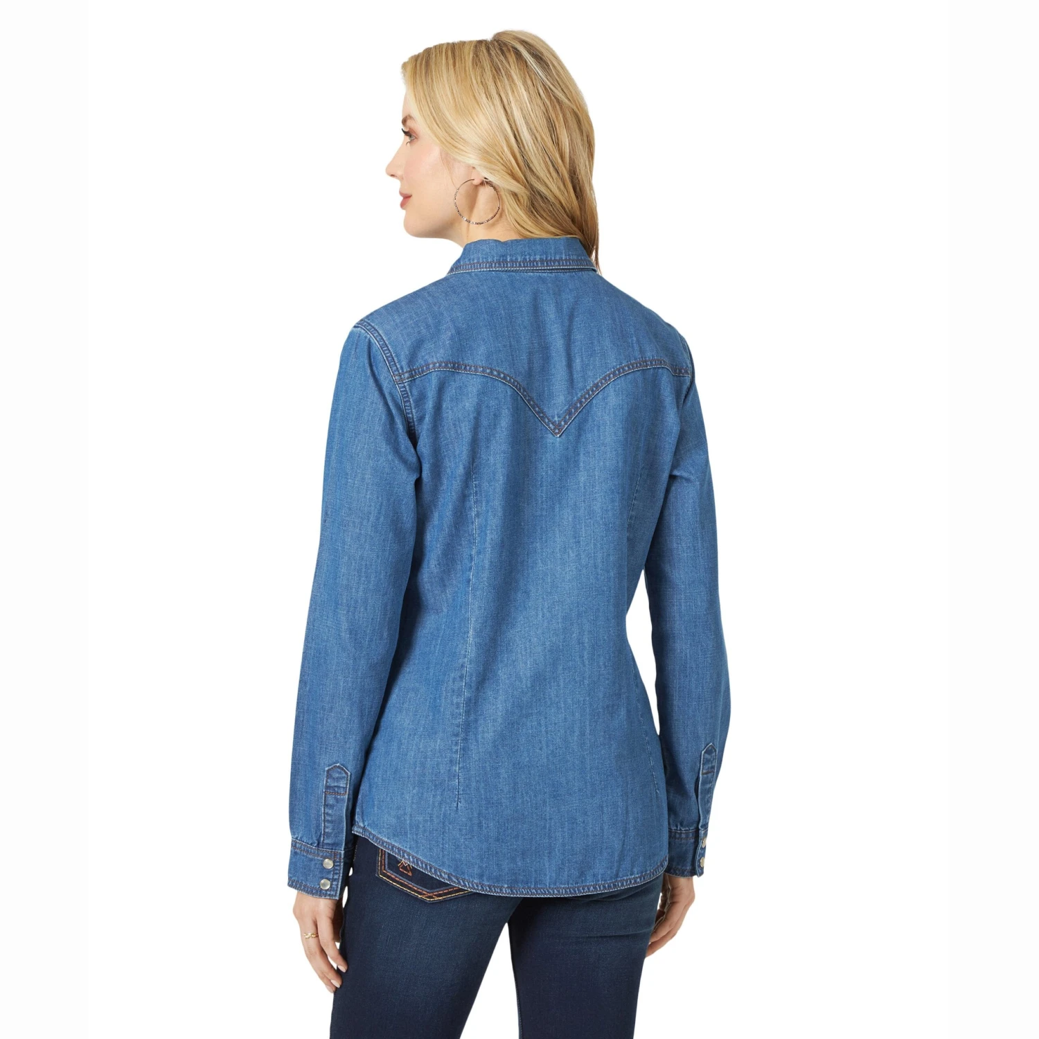 LW7006D Wrangler® Western Women's Denim Long Sleeve Top Snap 4 LW7006D Wrangler® Western Women's Denim Long Sleeve Top Snap - Image 2