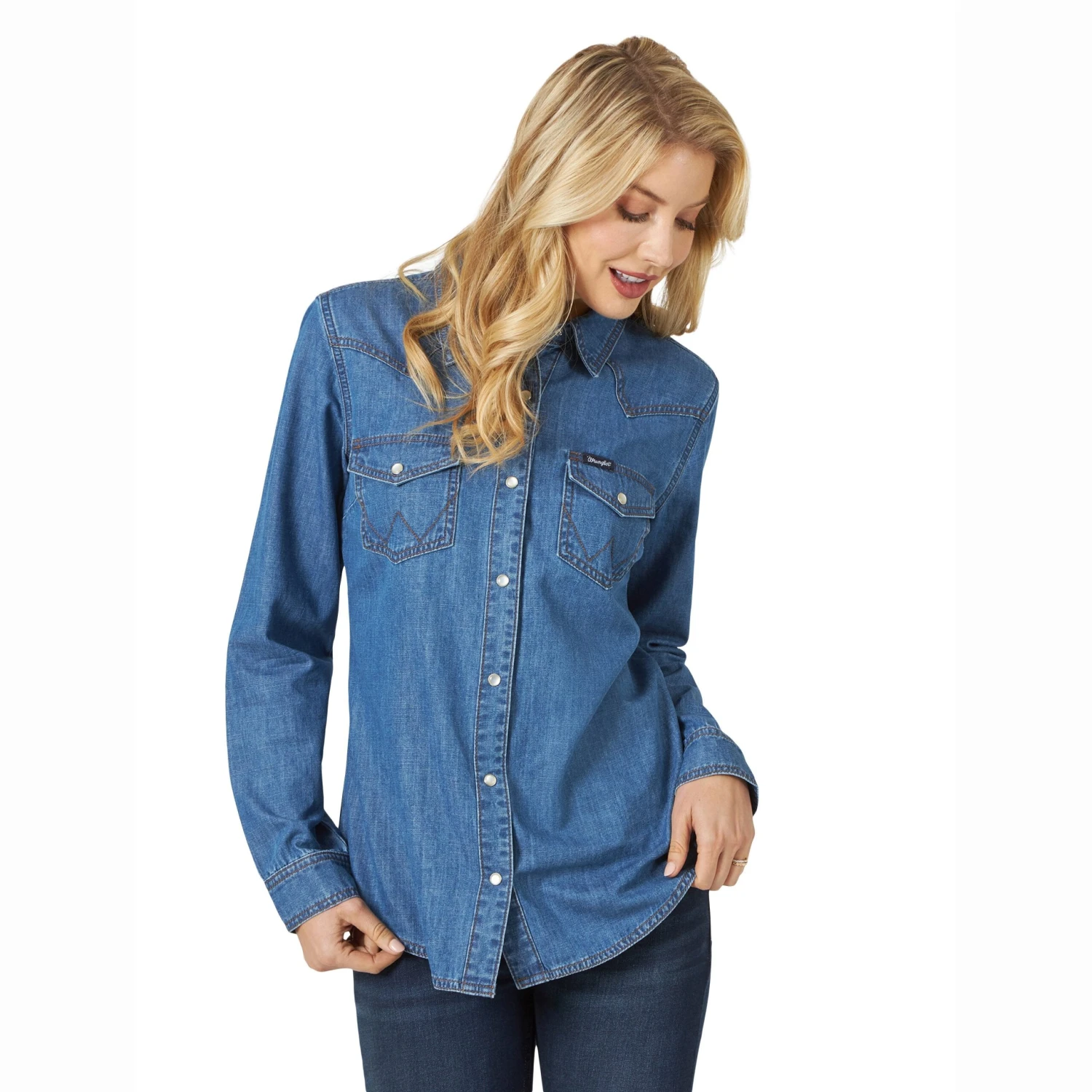 LW7006D Wrangler® Western Women's Denim Long Sleeve Top Snap 3 LW7006D Wrangler® Western Women's Denim Long Sleeve Top Snap