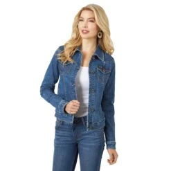 LWJ701D Wrangler® Western Women's Denim Jacket Top - Dark Denim Wash