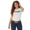 LWK004W Wrangler® Western BLUE WRANGLER White Graphic Tee -Western Store LWK004W BF01 SWFF PRD