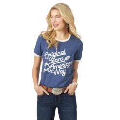 LWK788B Wrangler® Western BLUE Retro Graphic Tee - ORIGINAL JEANS THE AMERICAN WAY WRANGLER