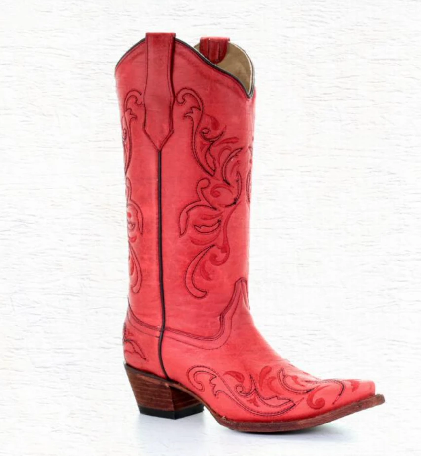 Corral Boots L5129 Circle G By Corral Women's RED Embroidery Snip Toe Boot 3 Corral Boots L5129 Circle G By Corral Women's RED Embroidery Snip Toe Boot