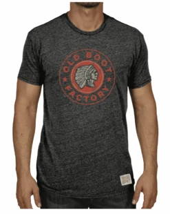 OBF6002 Old Boot Factory LOGO Tee Shirt By RETRO BRAND - BLACK Streaky Triblend (NOKR1819B)