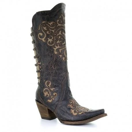 Corral Boots A3107 Corral Women's MAGDALENA Black/Bone Back Lacing Boot 6 Corral Boots A3107 Corral Women's MAGDALENA Black/Bone Back Lacing Boot - Image 4