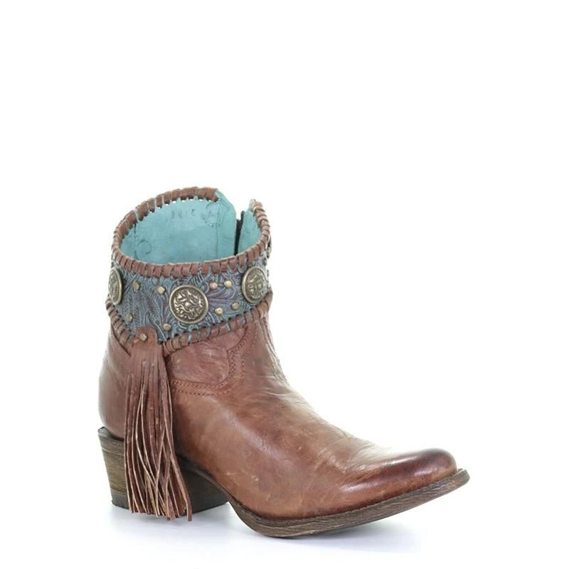 Corral Boots A3196 Corral Women's EMMA Cognac / Turquoise Conchos Ankle Boot 3 Corral Boots A3196 Corral Women's EMMA Cognac / Turquoise Conchos Ankle Boot