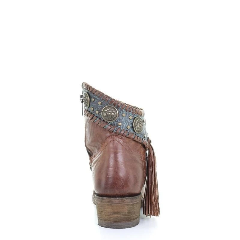 Corral Boots A3196 Corral Women's EMMA Cognac / Turquoise Conchos Ankle Boot 4 Corral Boots A3196 Corral Women's EMMA Cognac / Turquoise Conchos Ankle Boot - Image 2
