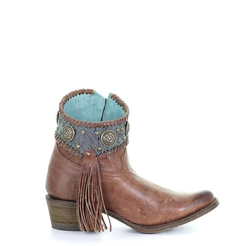 Corral Boots A3196 Corral Women's EMMA Cognac / Turquoise Conchos Ankle Boot 5 Corral Boots A3196 Corral Women's EMMA Cognac / Turquoise Conchos Ankle Boot - Image 3