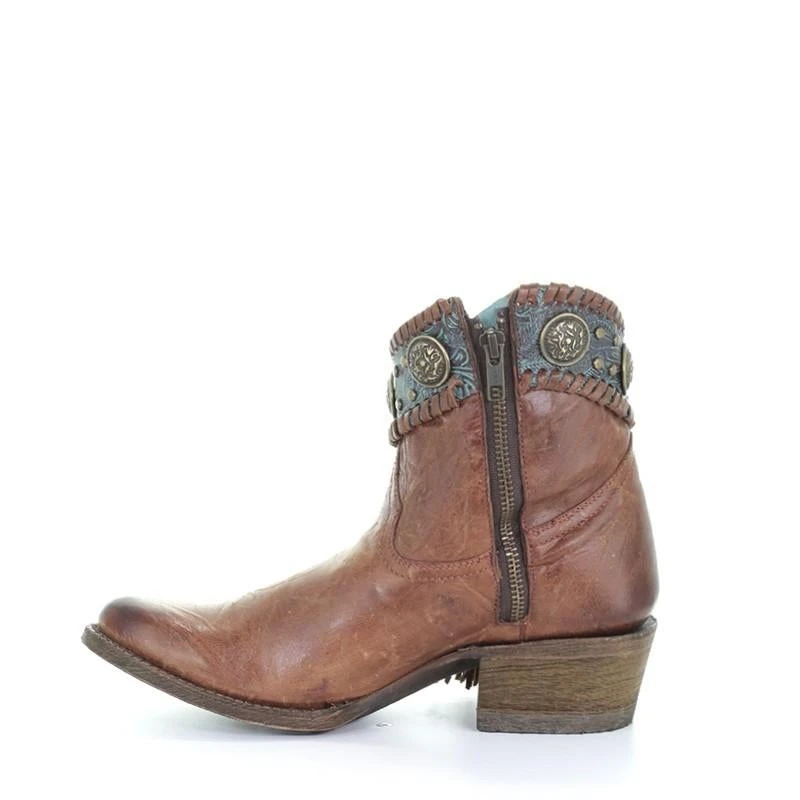 Corral Boots A3196 Corral Women's EMMA Cognac / Turquoise Conchos Ankle Boot 7 Corral Boots A3196 Corral Women's EMMA Cognac / Turquoise Conchos Ankle Boot - Image 5