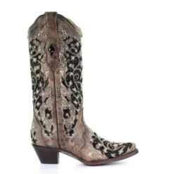 Corral Boots A3569 Corral Women's ASHLEY Brown Inlay / Flowered Embroidery / Studs And Crystals Boot 10 Corral Boots A3569 Corral Women's ASHLEY Brown Inlay / Flowered Embroidery / Studs And Crystals Boot -Western Store a3569 3