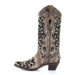 Corral Boots A3569 Corral Women's ASHLEY Brown Inlay / Flowered Embroidery / Studs And Crystals Boot 12 Corral Boots A3569 Corral Women's ASHLEY Brown Inlay / Flowered Embroidery / Studs And Crystals Boot -Western Store a3569 5
