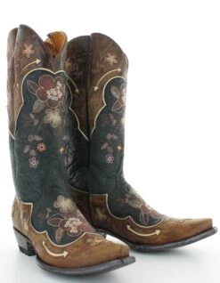 L696-10 Old Gringo Women's BONNIE PIPPIN Black / Brown Floral Embroidery Snip Toe Boot -Western Store bonnie 2 2