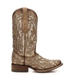 Corral Boots C3275 Corral Women's MARSHA ORIX GLITTER Inlay And Studs Square Toe Boot -Western Store c3275 3