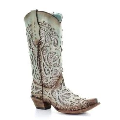 Corral Boots C3332 Corral Women's TURQUOISE LUMINARY Mint Glitter Inlay & Studs Boot