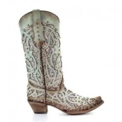 Corral Boots C3332 Corral Women's TURQUOISE LUMINARY Mint Glitter Inlay & Studs Boot -Western Store c3332