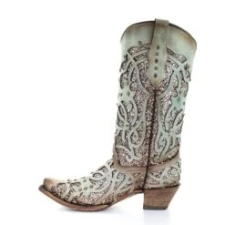 Corral Boots C3332 Corral Women's TURQUOISE LUMINARY Mint Glitter Inlay & Studs Boot -Western Store c3332 6