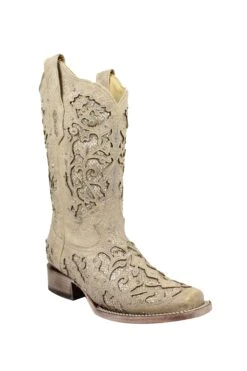 A3397 Corral Boots Women's White Sequin Inlay Bling Glitter Sq Toe Boot -Western Store efa7e9297564d59e002517151a5b0e19