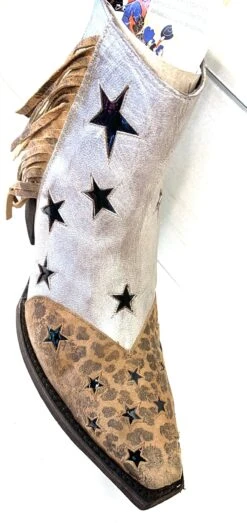 YBL359-1 Yippee Ki Yay By Old Gringo Women's JUDITH Stars And Fringe SILVER / OCRE Ankle Boot -Western Store image b87a8f12 f2ba 4541 bd44 7d98ff6794a0
