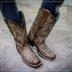 Corral Boots C3275 Corral Women's MARSHA ORIX GLITTER Inlay And Studs Square Toe Boot -Western Store s l300 2 413ee9da 9312 4449 8288 150efcd1316b