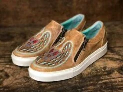 Corral Boots E1553 Corral Women's Straw Heart & Wings Inlay Sneaker