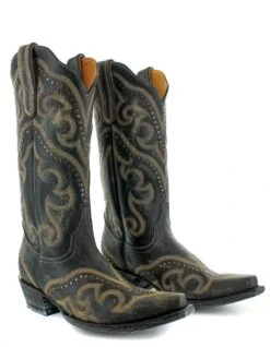 YL349-1 Yippee Ki Ya By Old Gringo Women's SHAY 13” Black With Gold Stitch Snip Toe Boot -Western Store yl349 1 shay yippee ki yay by old gringo 2